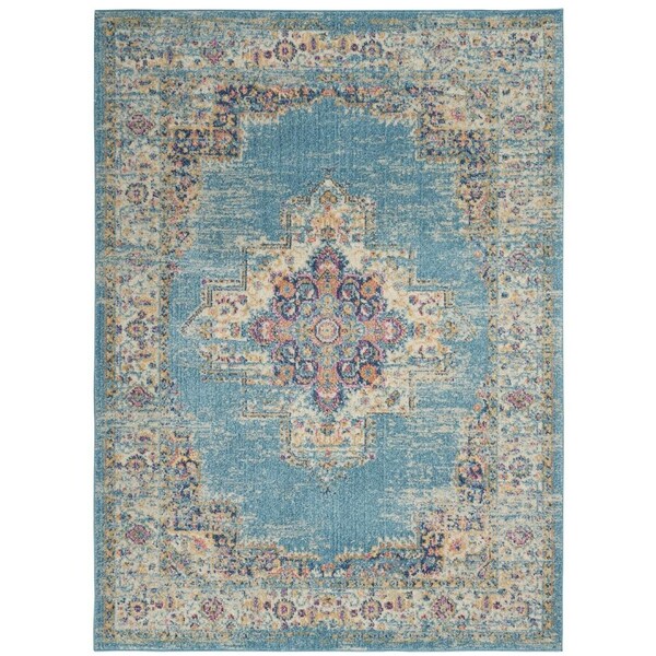 Homeroots 4 x 6 ft. Light Blue Distressed Medallion Area Rug 385332 - main
